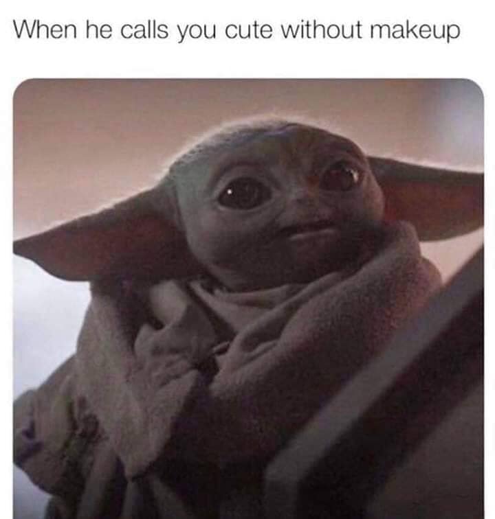 This meme is a screenshot from the 2019 film "Star Wars: The Rise of Skywalker" featuring a character known as Baby Yoda, also referred to as "The Child." The image shows Baby Yoda looking directly at the camera with a curious expression. The text above the image reads, "When he finds out you're not a fan of his cute face."